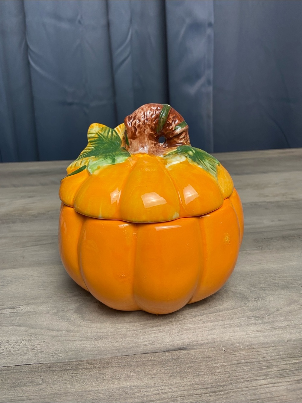 Royal Norfolk 6” Ceramic Pumpkin Soup Bowl Candy Jar W/ Lid ~ Autumn Halloween